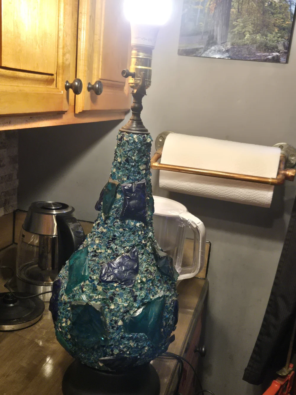Blue Green Mosaic Sea Glass Table Lamp